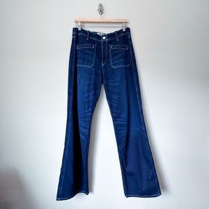 We The Free Dark Wash High Rise Button Front Wide Leg Denim